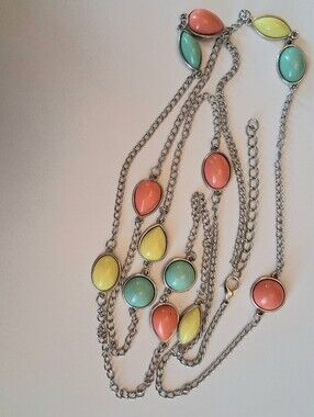 Paparazzi Multi-Color Pastel Teardrop & Oval Necklace - Silver Tone Chain
